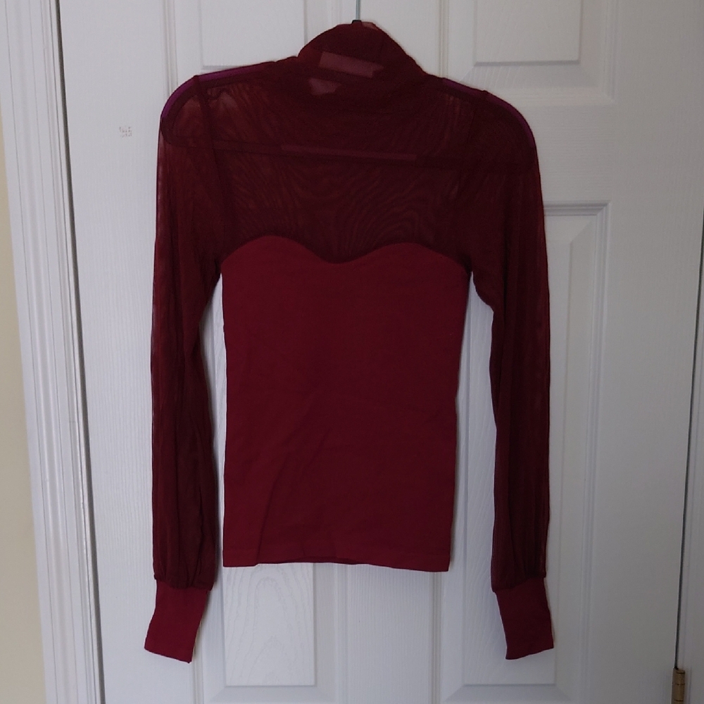 Free People Burgundy Sheer Long Sleeve Blouse (Size S-M fit)
